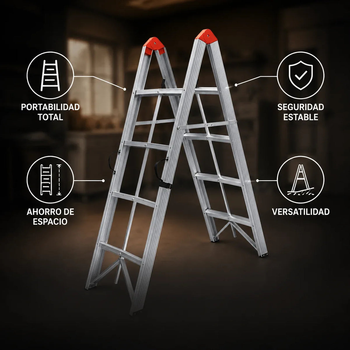 Escalera Premium Portátil 4 escalones- 1.52 METROS